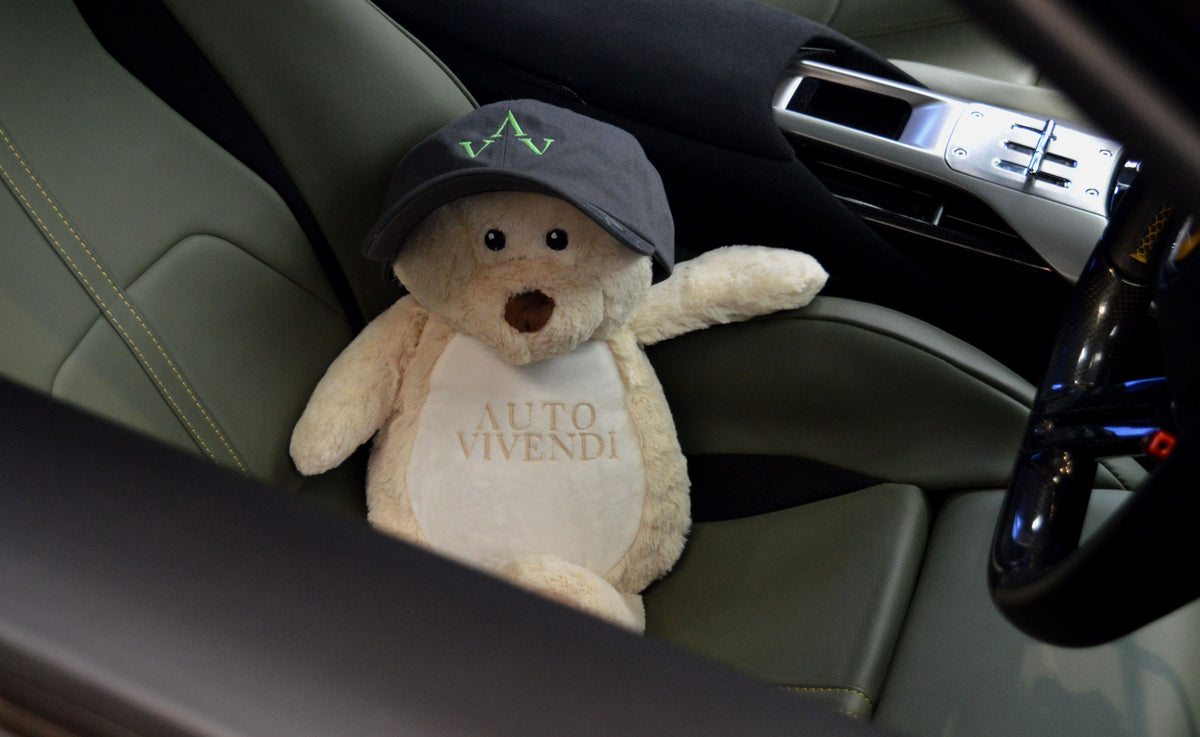 Miles the AV Teddy wearing some Auto Vivendi Merch